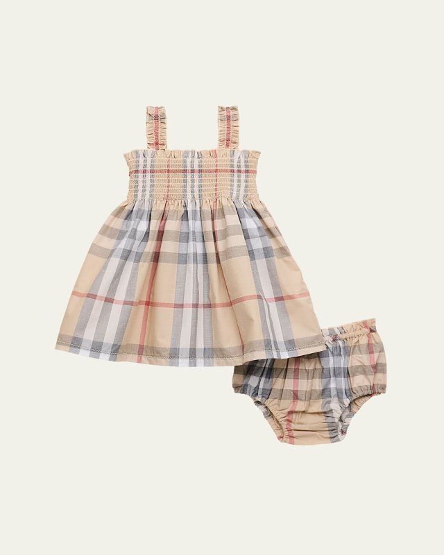 Girl's Tegan Check-Print Smocked Dress W/ Bloomers, Size 3M-18